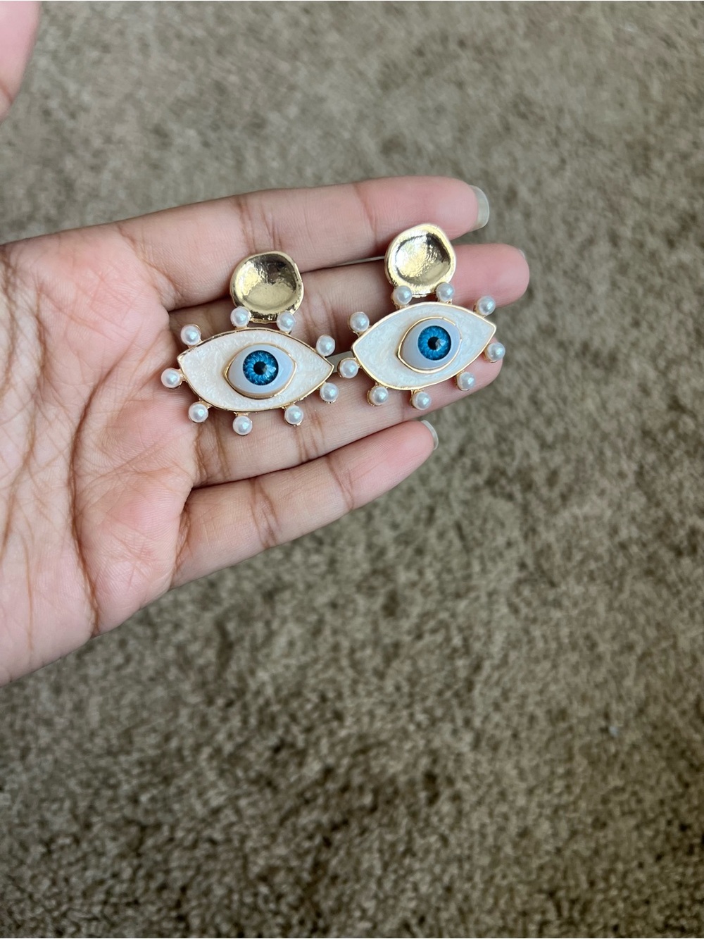 Anthropology Gold Evil Eye Pearl Accent Drop Earrings